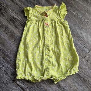 12M Girls Simple Yellow Baby Romper with Pink Trim